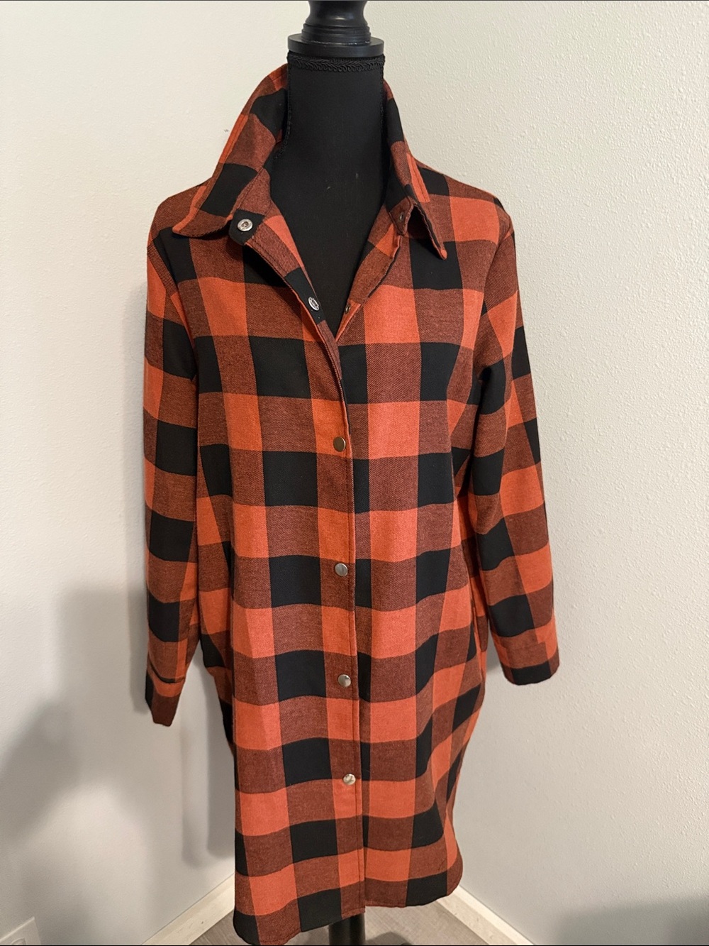 Women’s Orange and Black Color Block Shacket-Jacket
